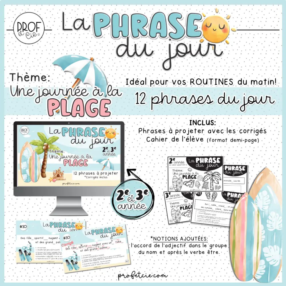 La phrase du jour (Une journée à la plage) 2e et 3e année – Image 2