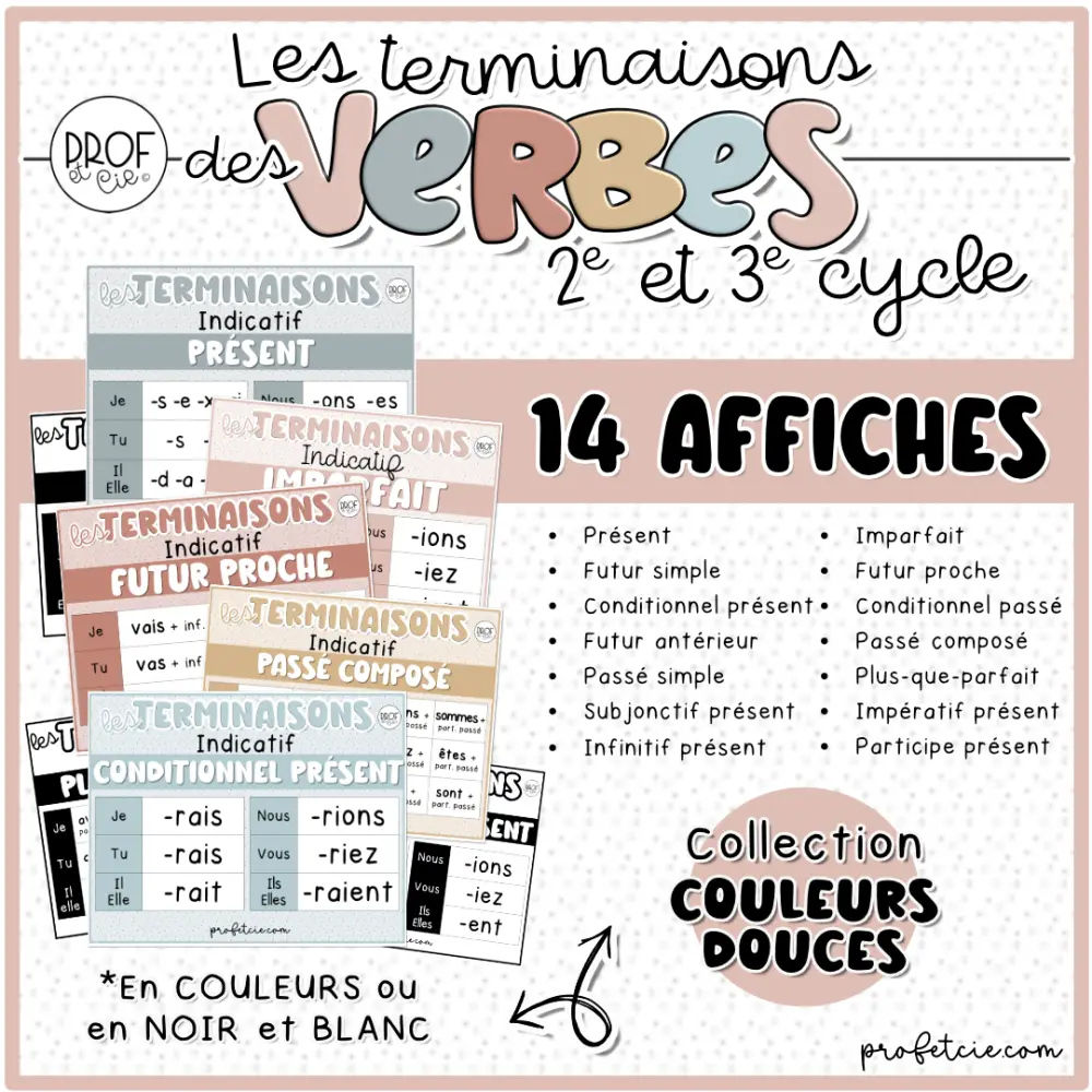 Les terminaisons des verbes 2e et 3e cycle (Couleurs douces) - Image 2