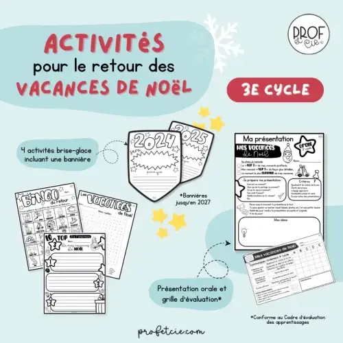 Activités - retour vacances Noel - 3e cycle - Prof et cie