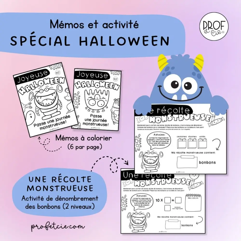 Mémos Halloween à colorier et activité de dénombrement – Image 2